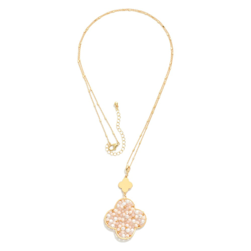 Charming Beaded & Pearl Clover Necklace