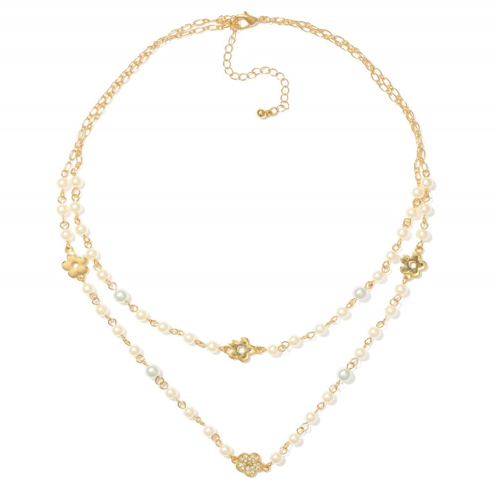 Layered Pearl & Flower Necklace