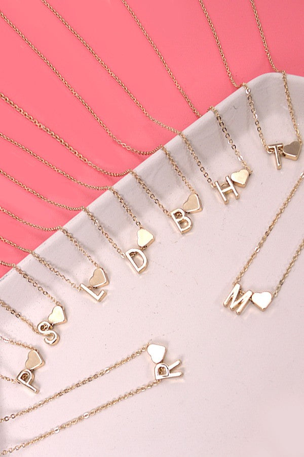 Brass Monogram Initial Heart Charm Necklace