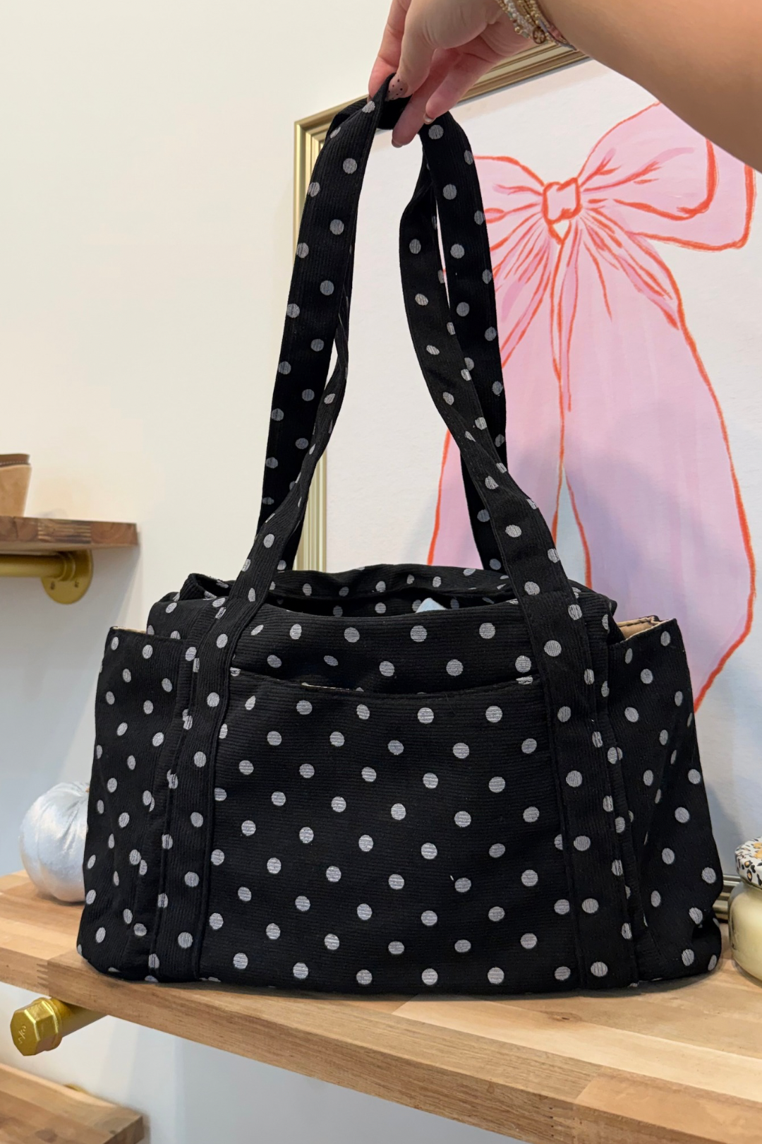 Polka Dot Multi-Pocket Shoulder Bag