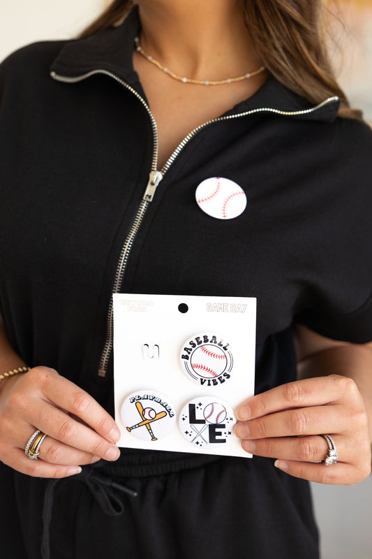 Set of 4 Baseball Button Pins