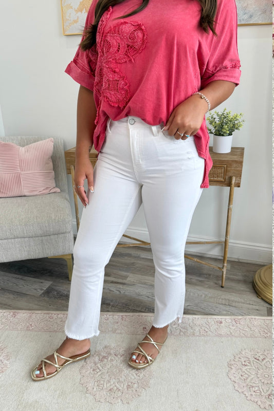 Optic White Crop Flare  **Final Sale**