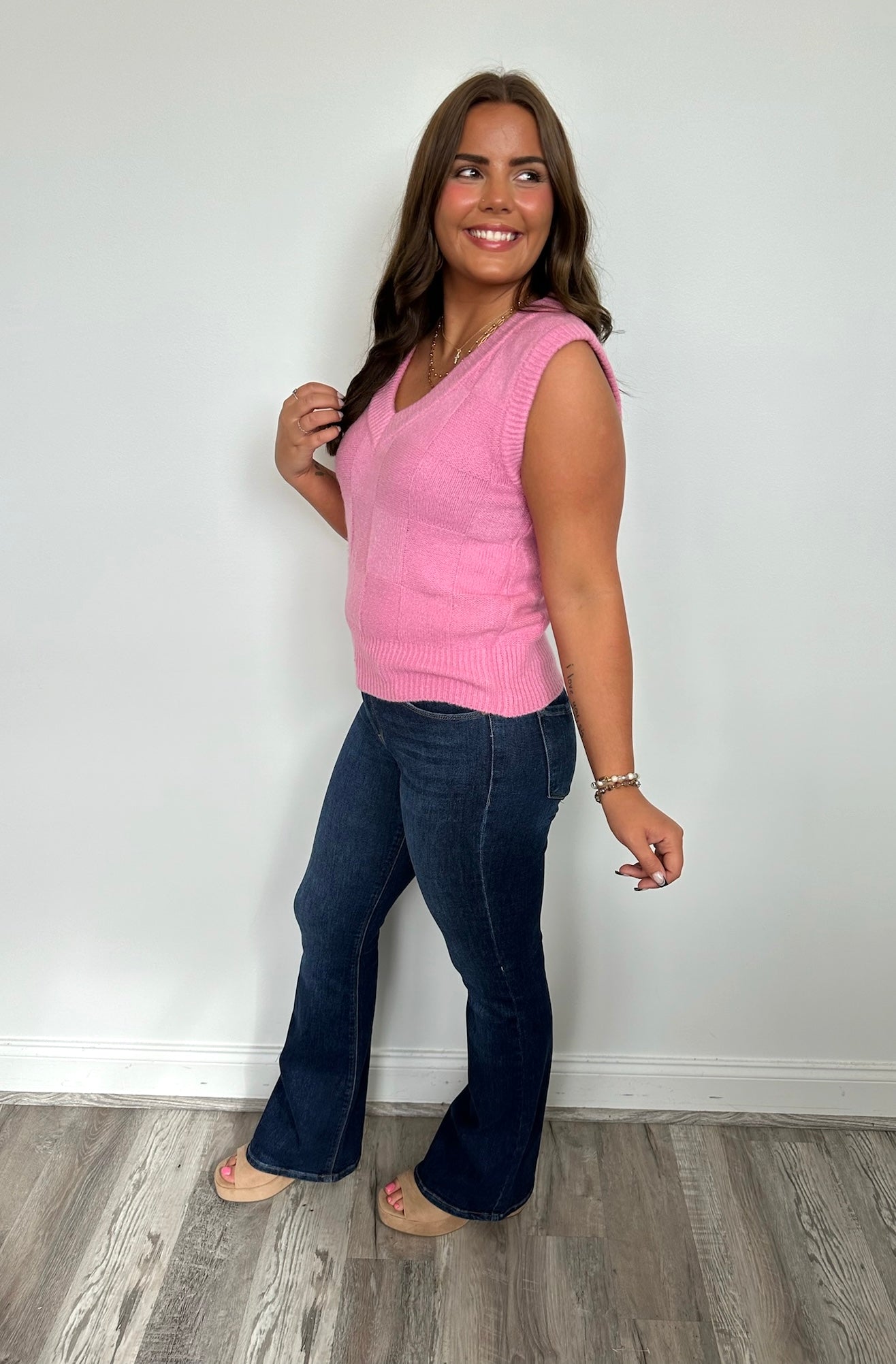 Pink Checkered Sweater Top - FINAL SALE