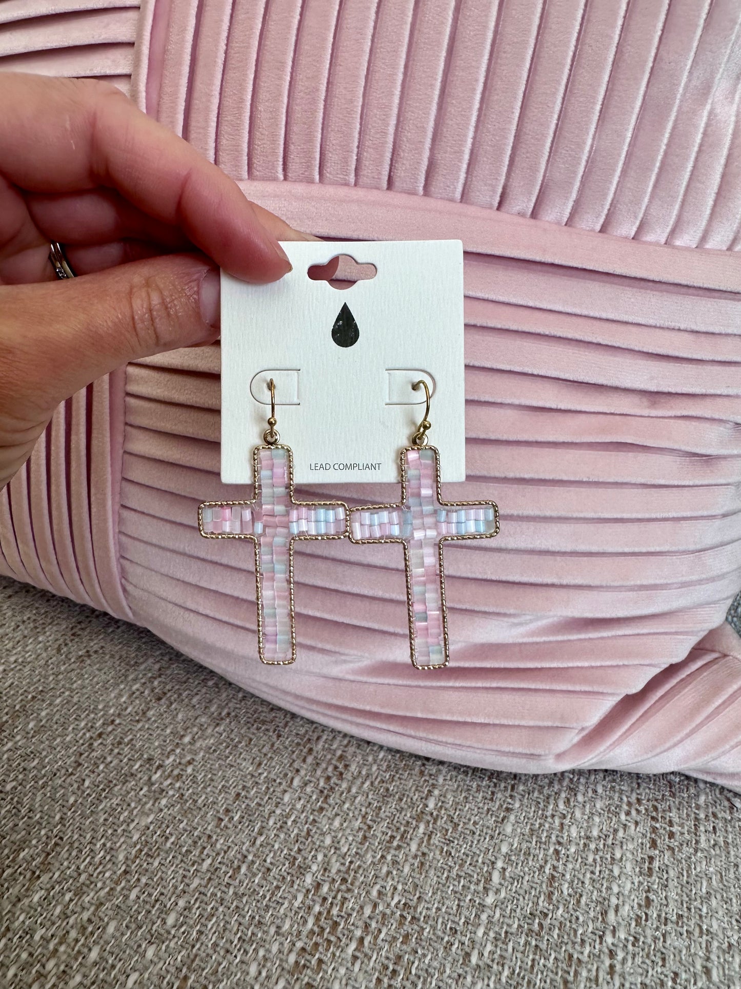 Seed Beaded Cross Drop Earrings