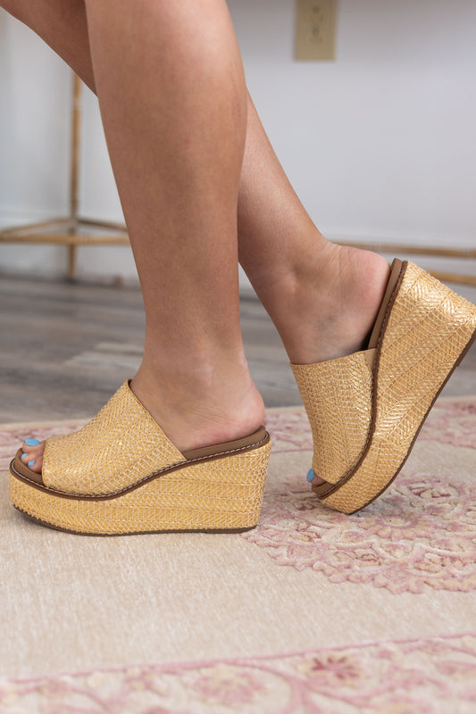Mugshot Gold Wash Raffia Wedge  **Final Sale**