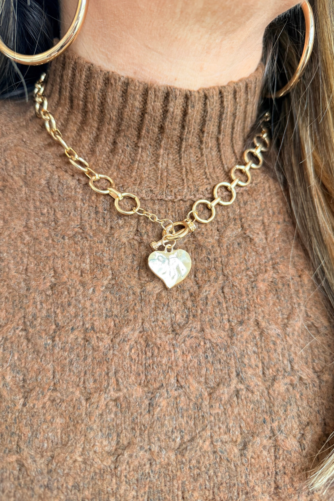 Hammered Heart Front Toggle Necklace