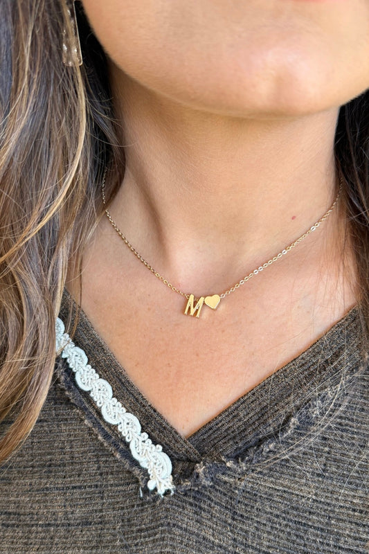 Brass Monogram Initial Heart Charm Necklace