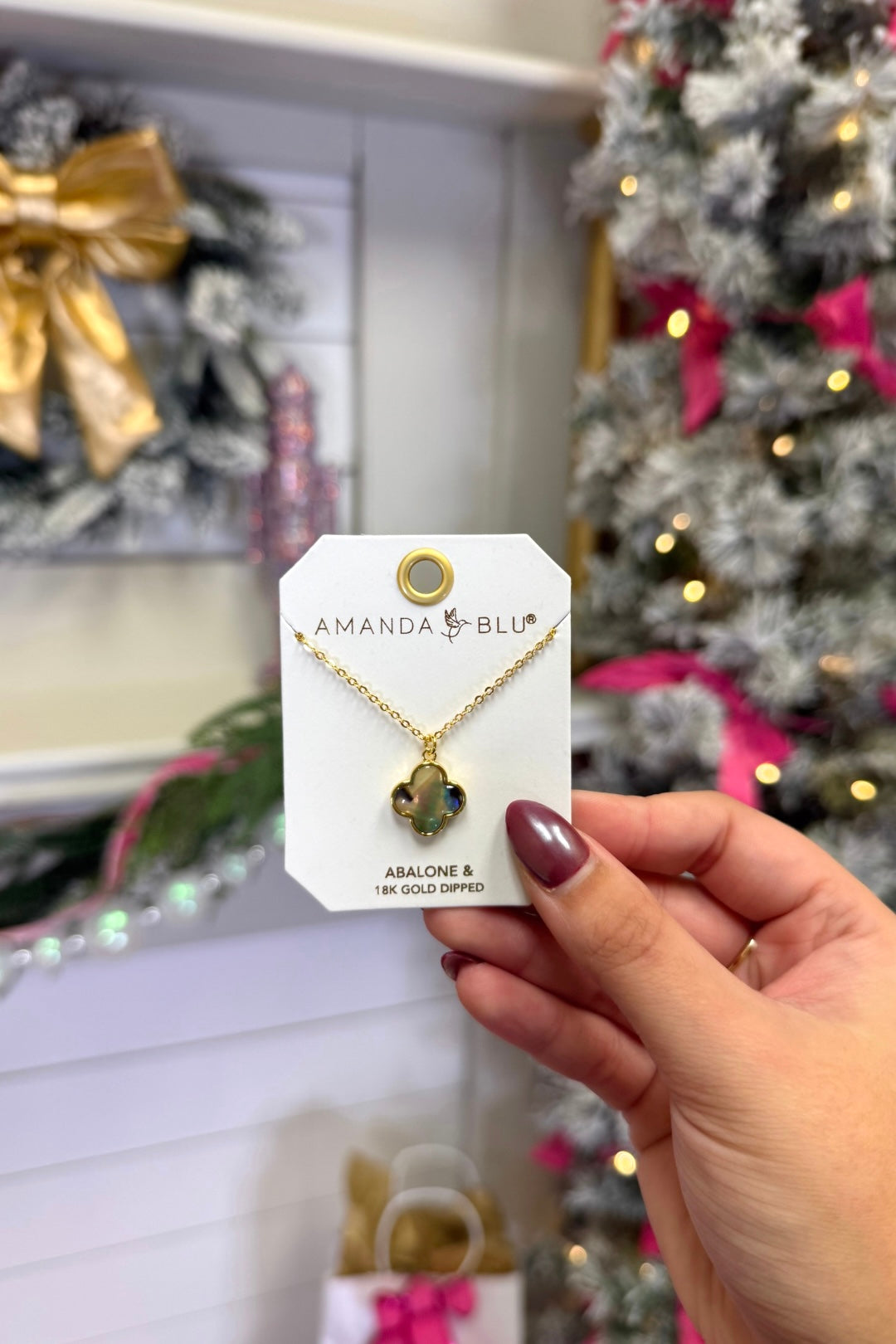 Gold Abalone Tan Clover Necklace