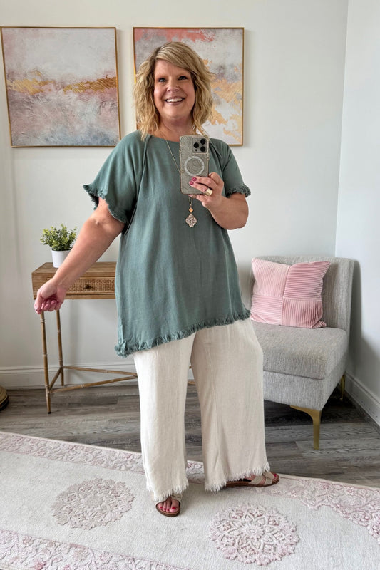 Favorite Linen Frayed Top  - Curvy