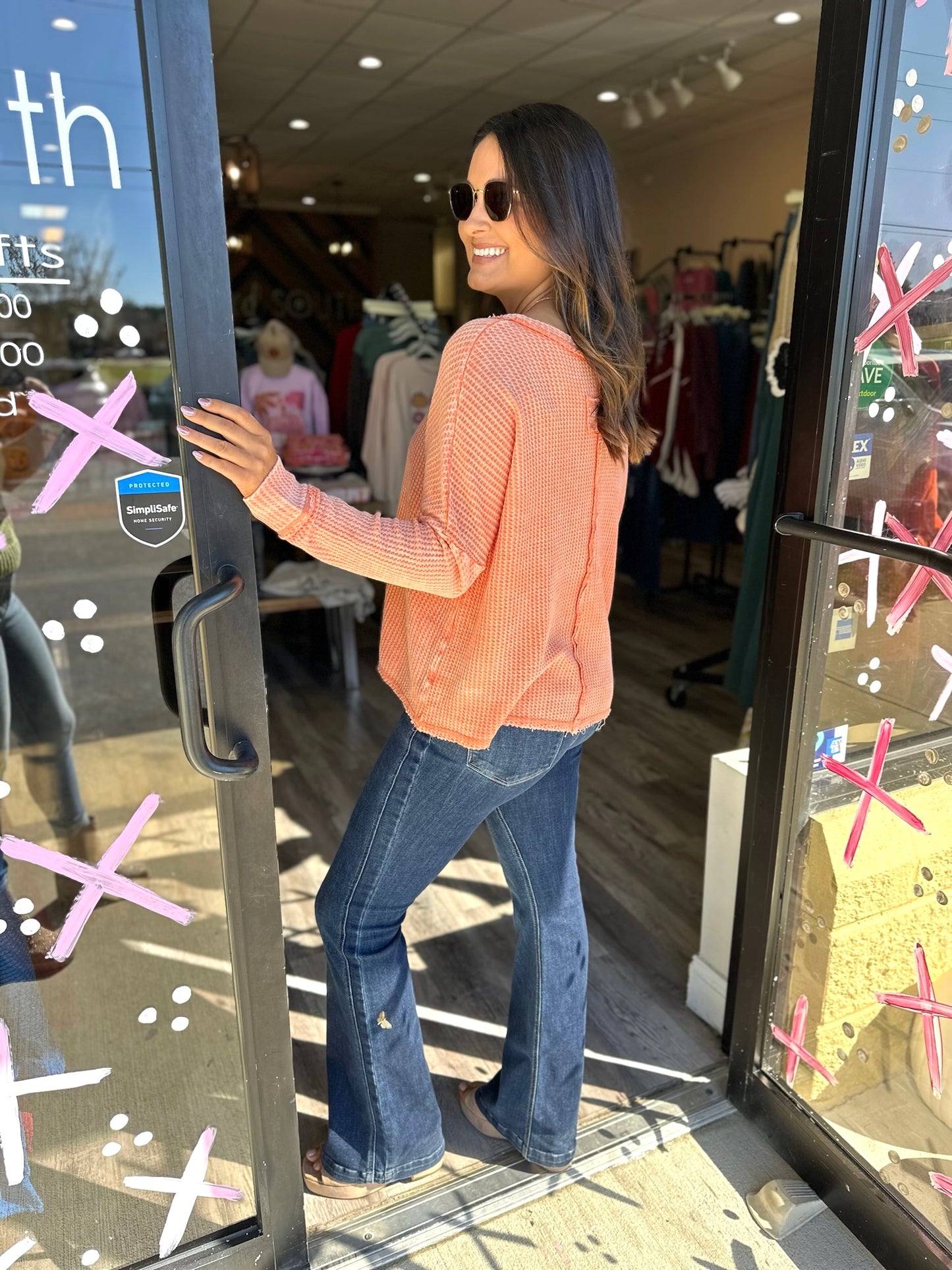 Washed Waffle Long Sleeve Top **Final Sale**