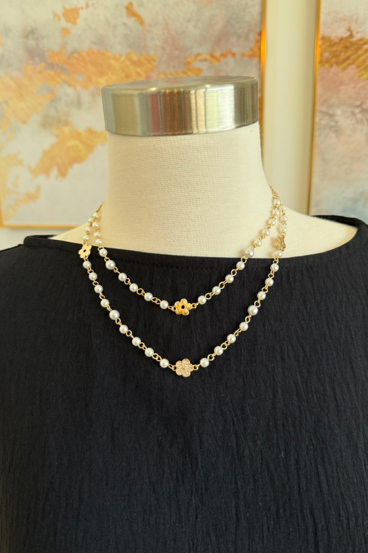 Layered Pearl & Flower Necklace
