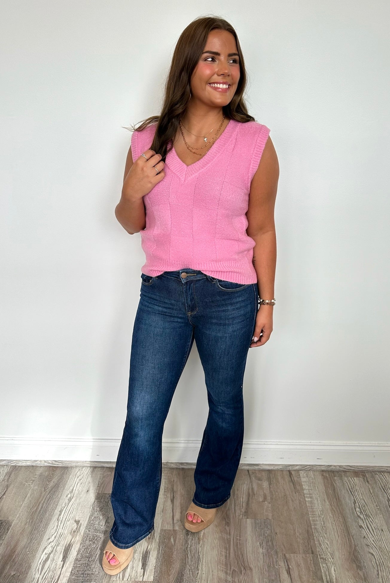 Pink Checkered Sweater Top - FINAL SALE