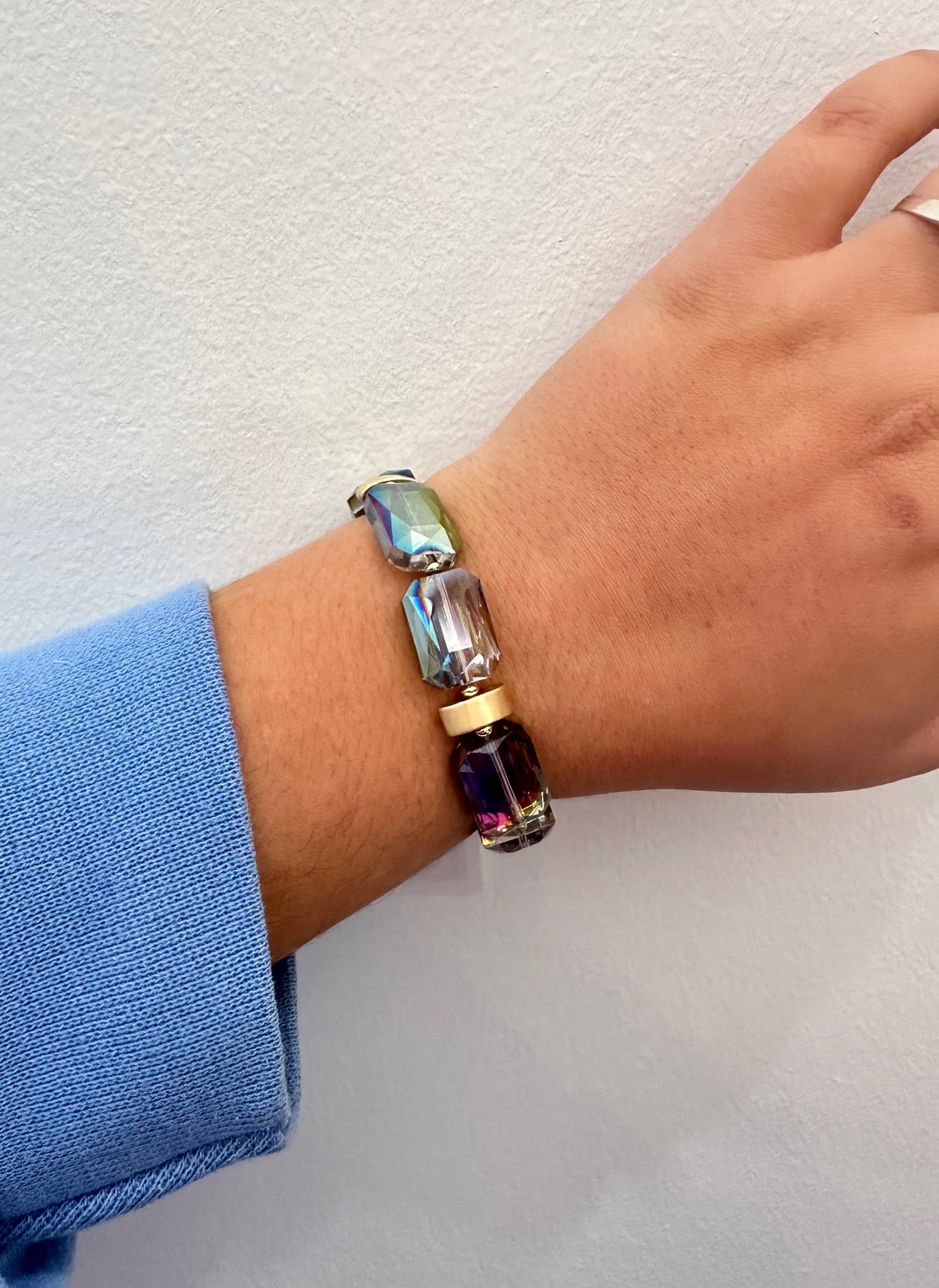 Emerald Cut Crystal Beaded Bracelet