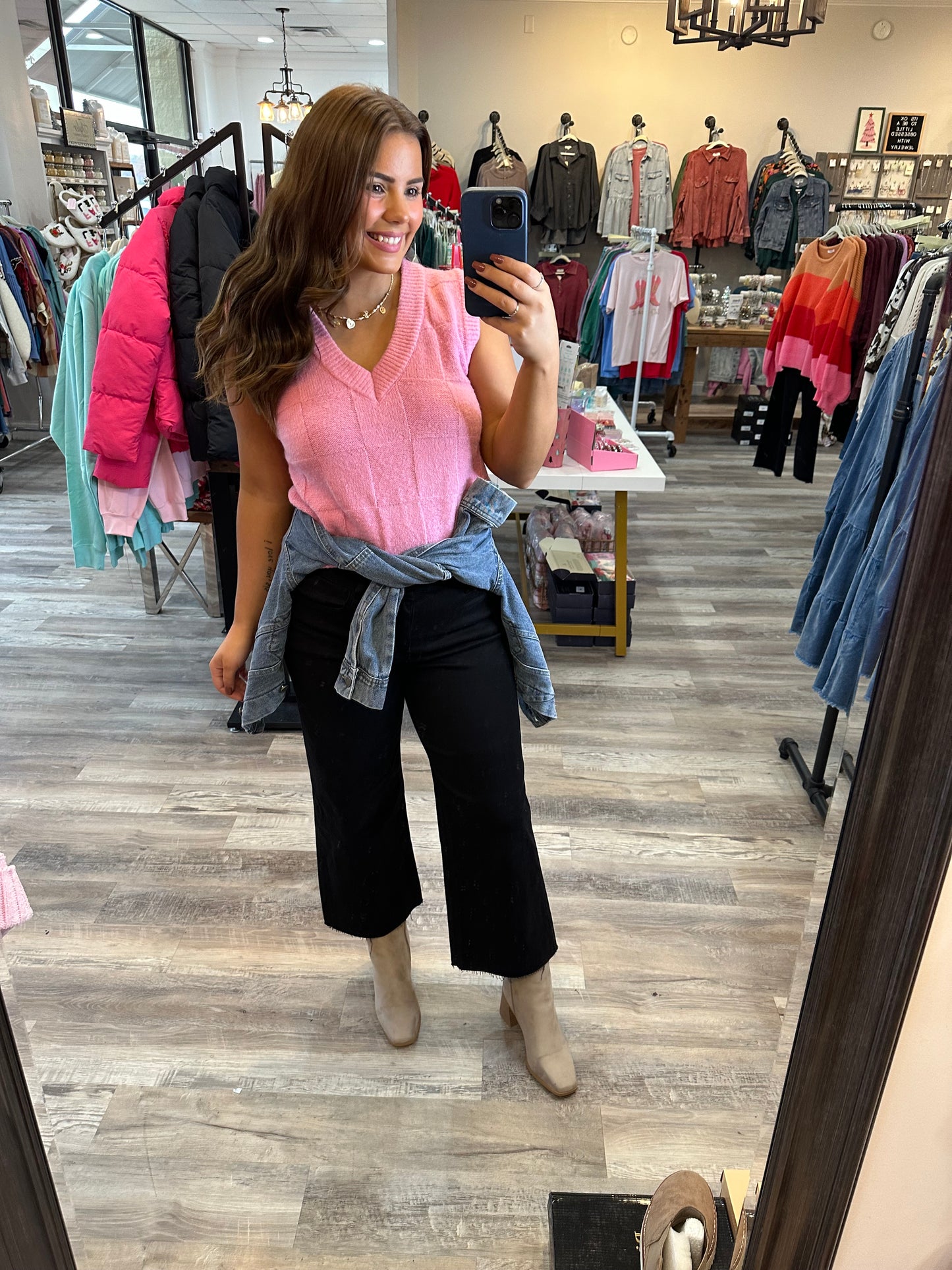 Pink Checkered Sweater Top - FINAL SALE