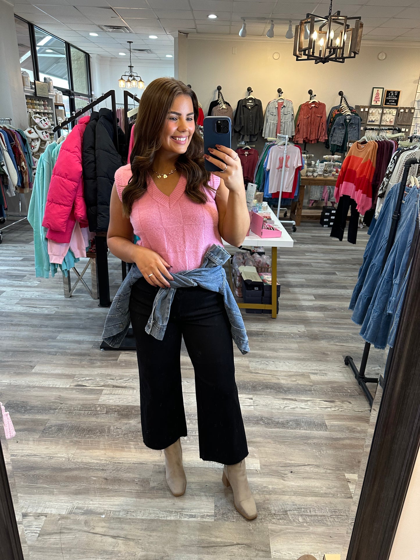 Pink Checkered Sweater Top - FINAL SALE