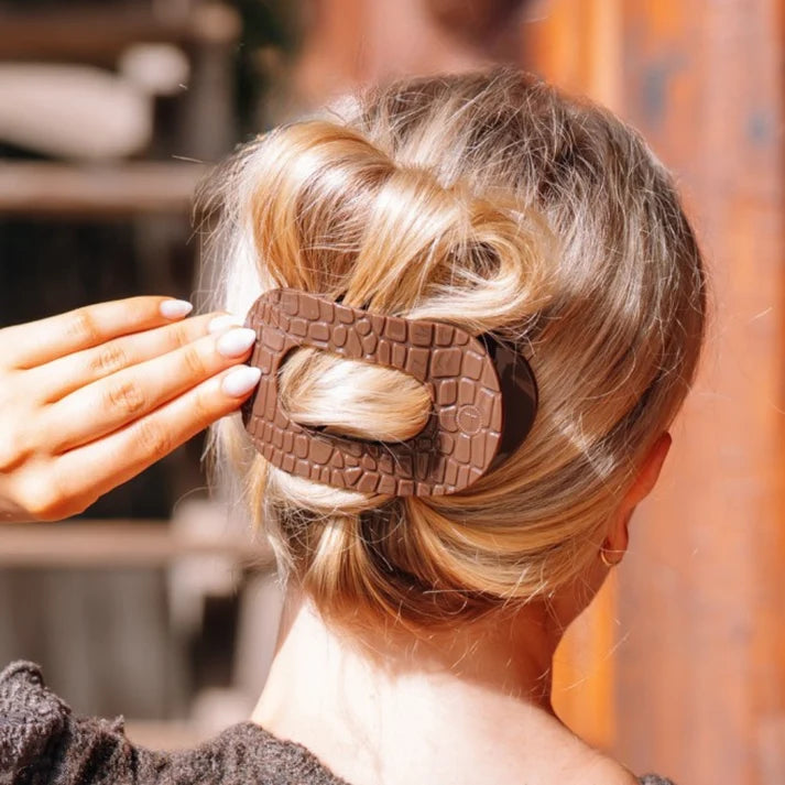 Teleties Brown Crocodile Flat Round Hair Clip