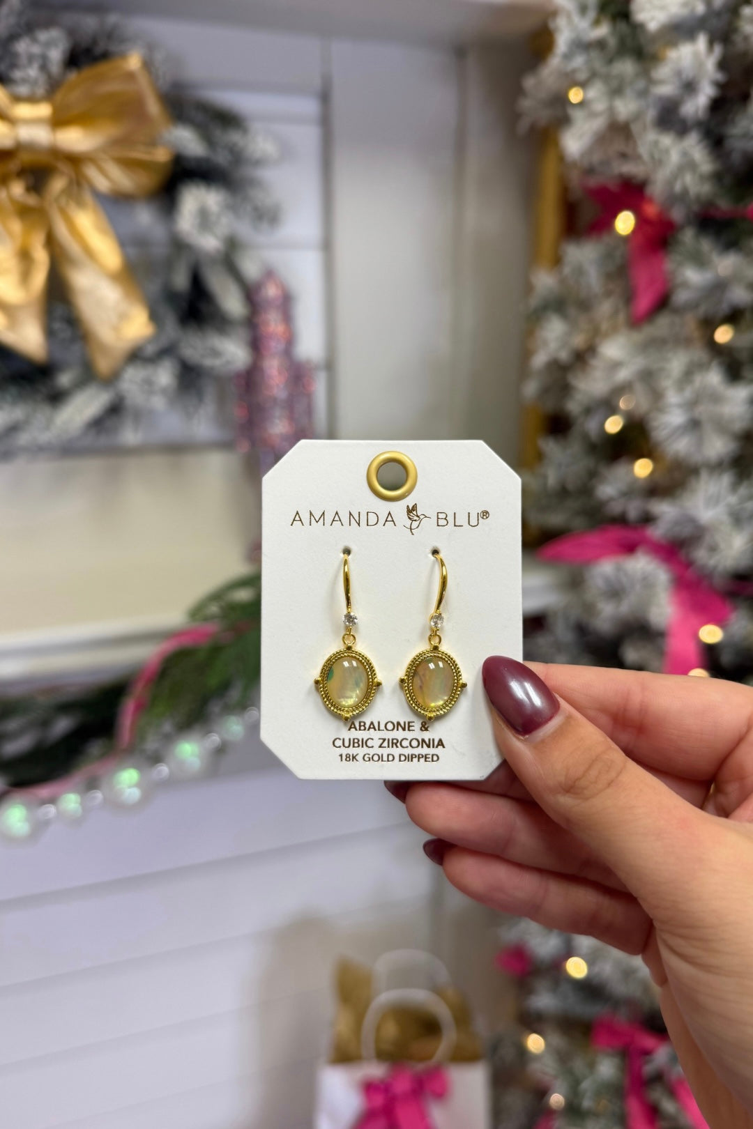Gold Abalone Tan Compass Drop Earrings