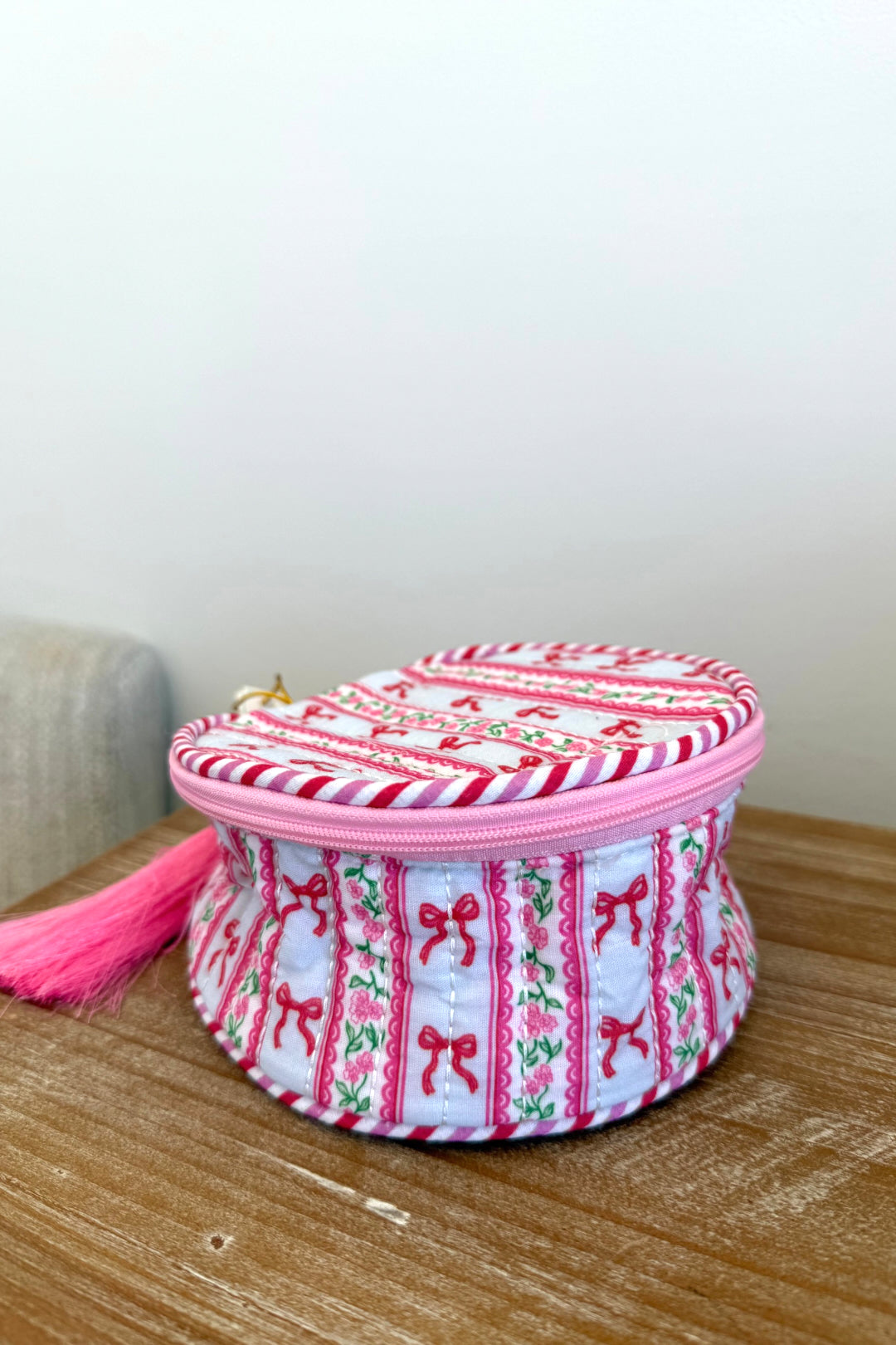 Bow & Blossom Quilted Mini Circle Bag