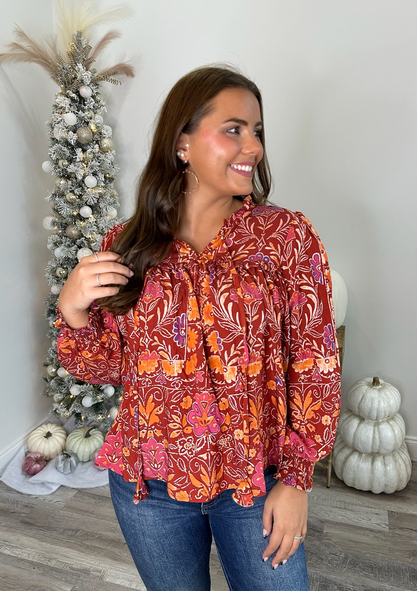 Fall Floral Ruffled Top **Final Sale**