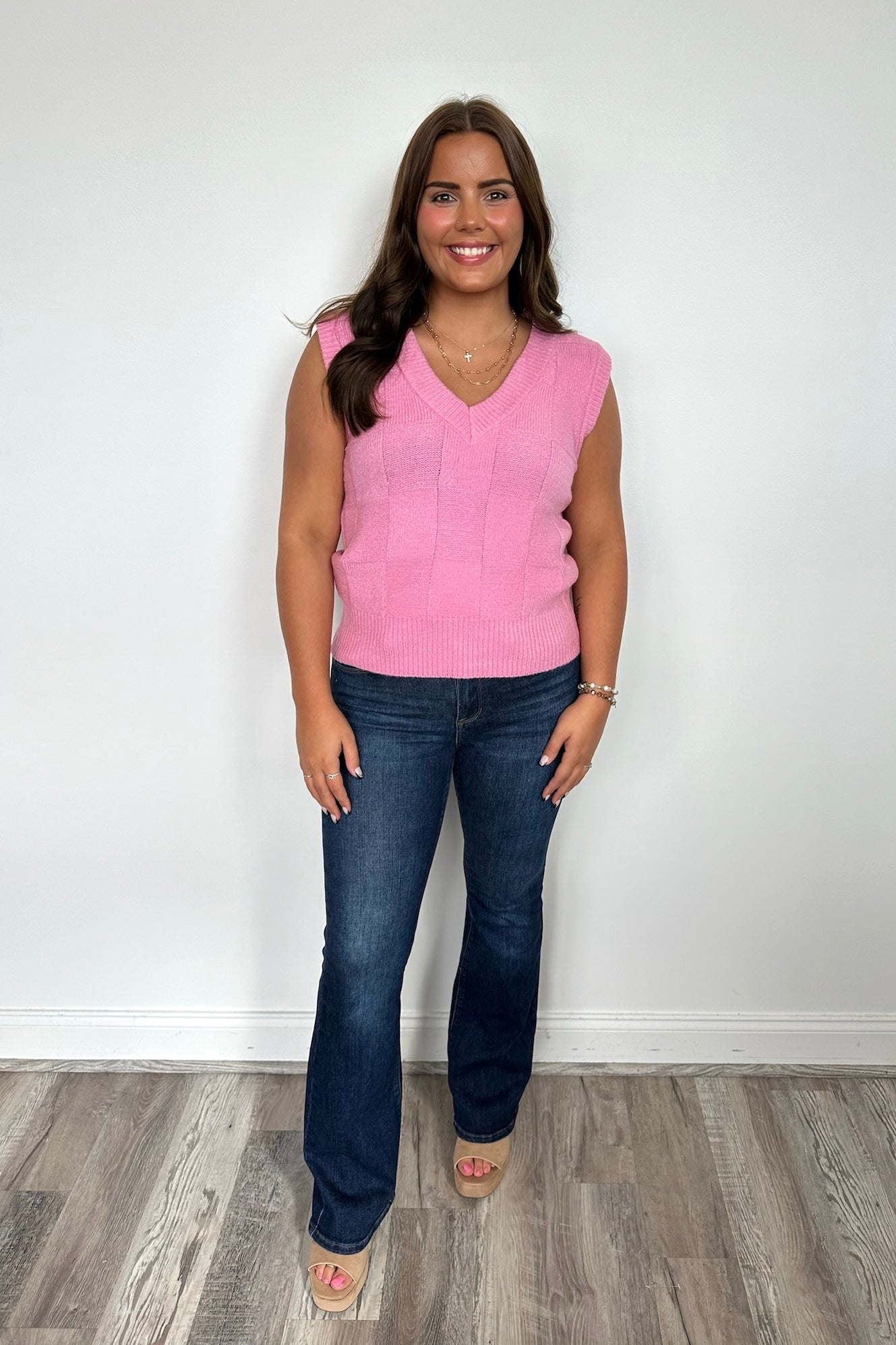 Pink Checkered Sweater Top - FINAL SALE