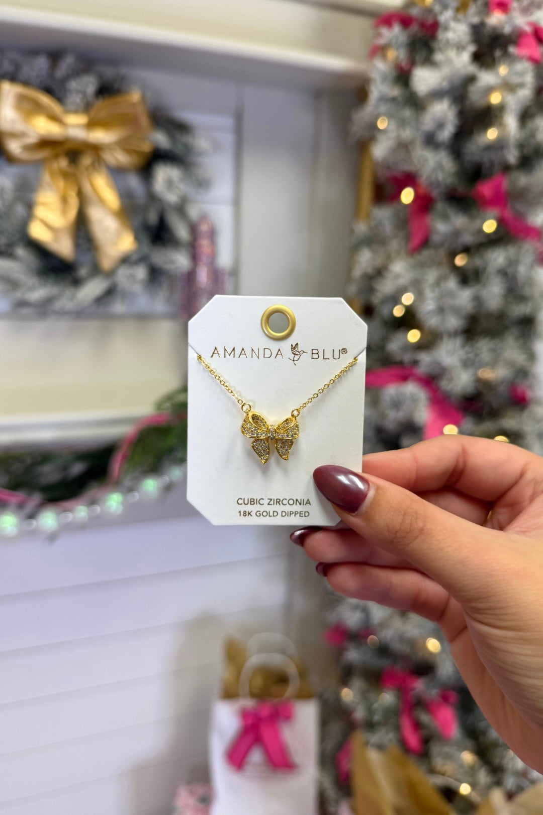 Gold CZ Bow Neckace