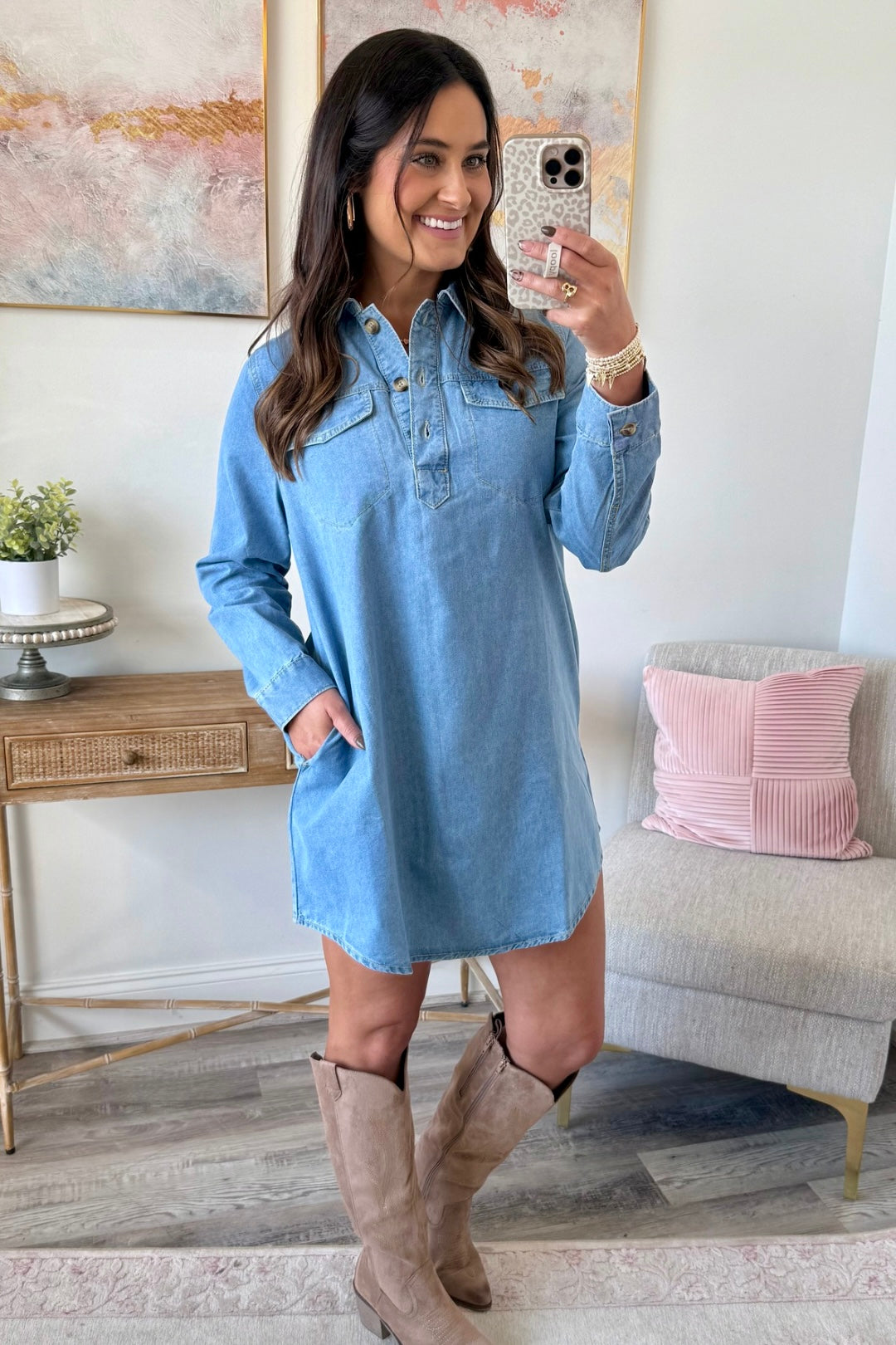 Button-Up Breeze Denim Dress