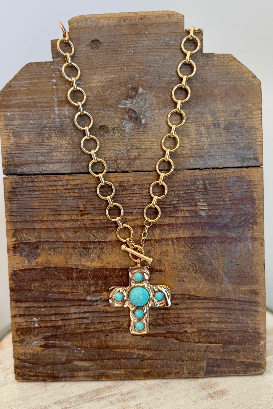 Blue Cross Front Toggle Necklace