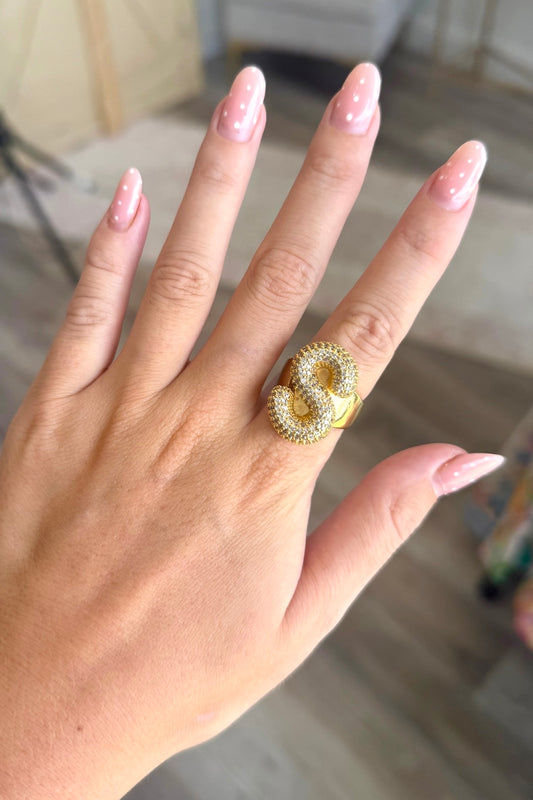 Initial Monogram Pave Rhinestone Bubble Ring
