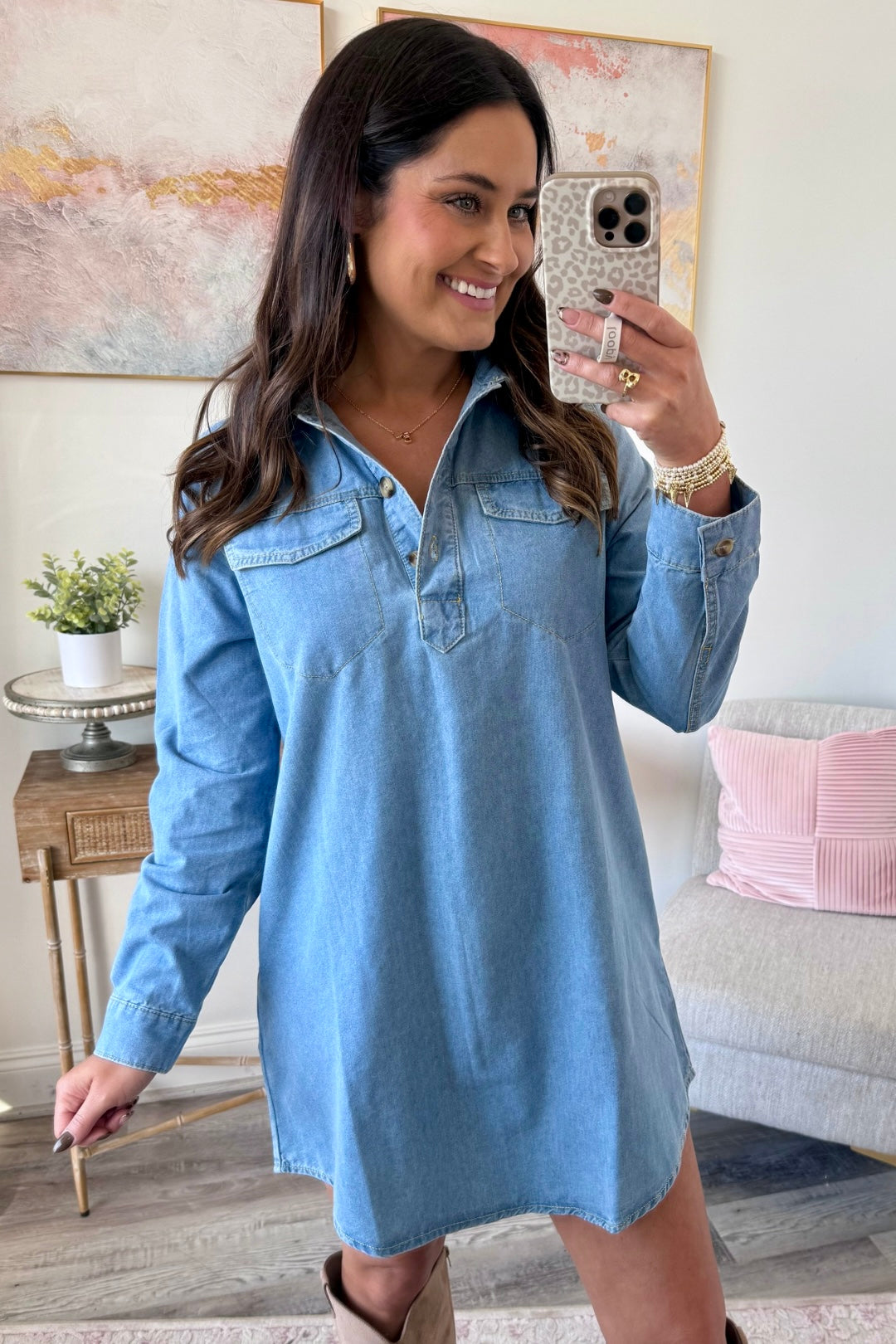 Button-Up Breeze Denim Dress
