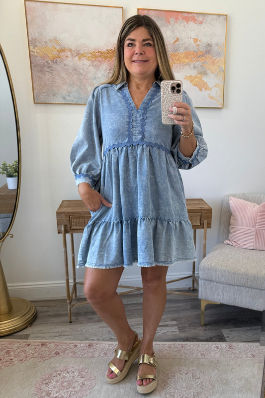 Spiral Edge Denim Dress