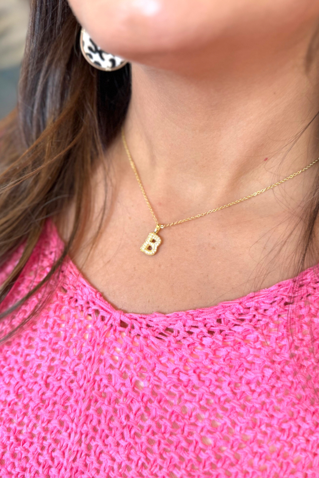 Gold CZ Large Initial Necklace