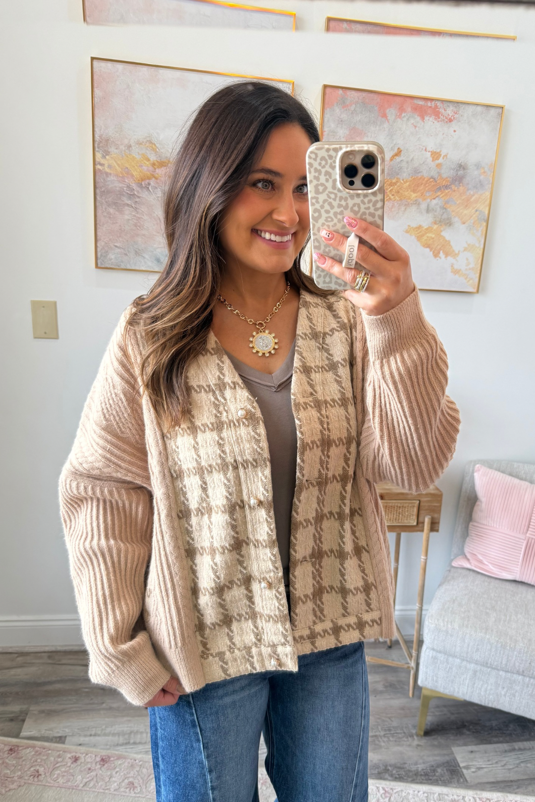 Chic Cable & Check Cardigan  **Final Sale**