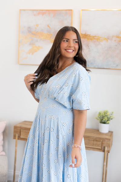 Blue Blooms Eyelet Lace Dress