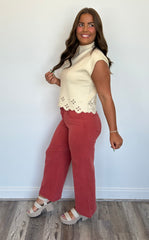 Washed Crimson Wide Leg Pant