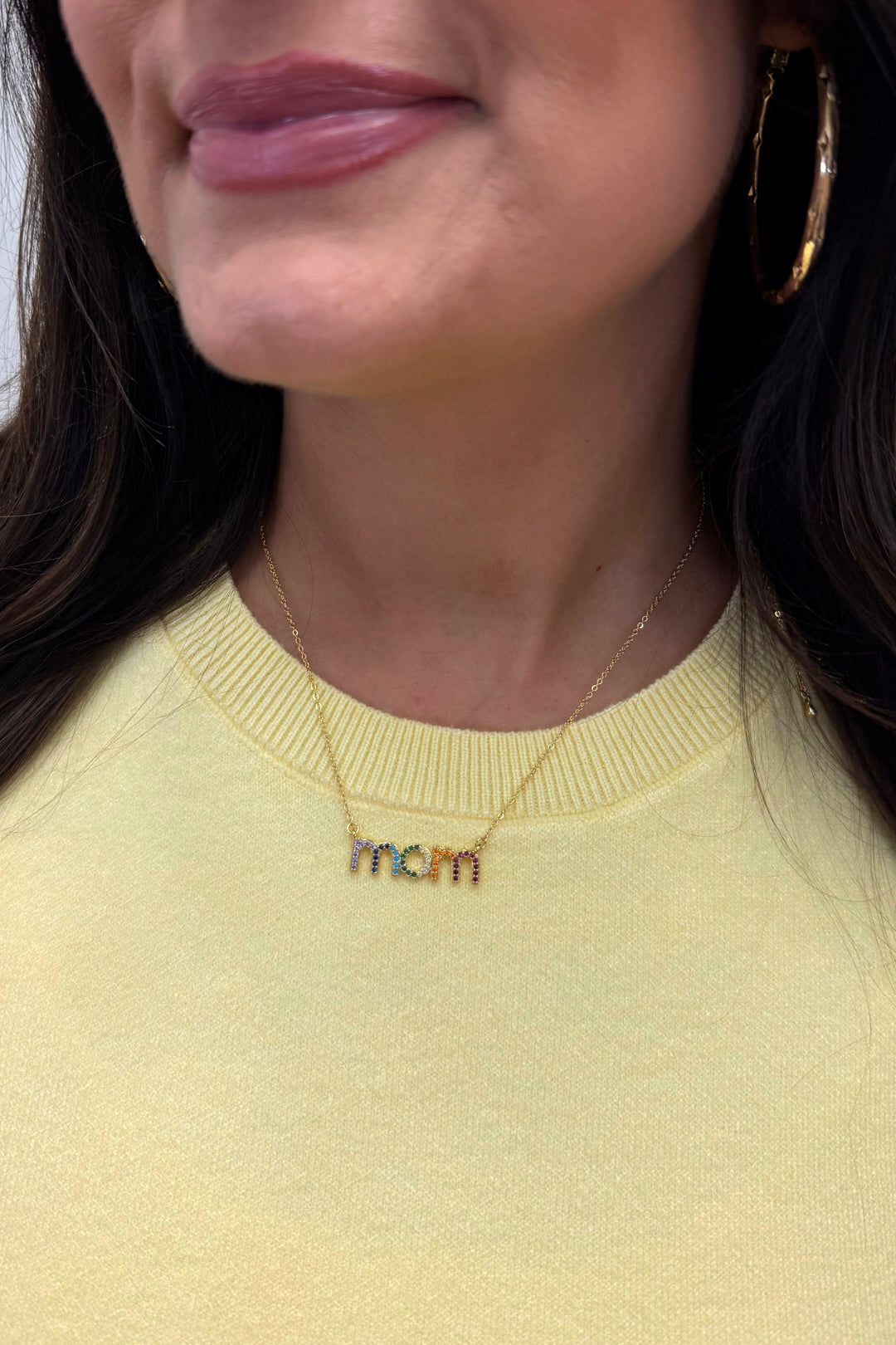 Gold CZ Multi Color Mom Necklace
