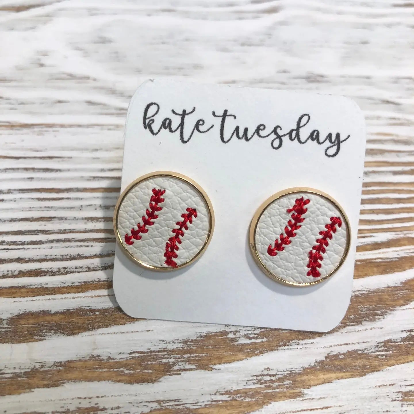 Baseball Leather Embroidered Stud Earrings