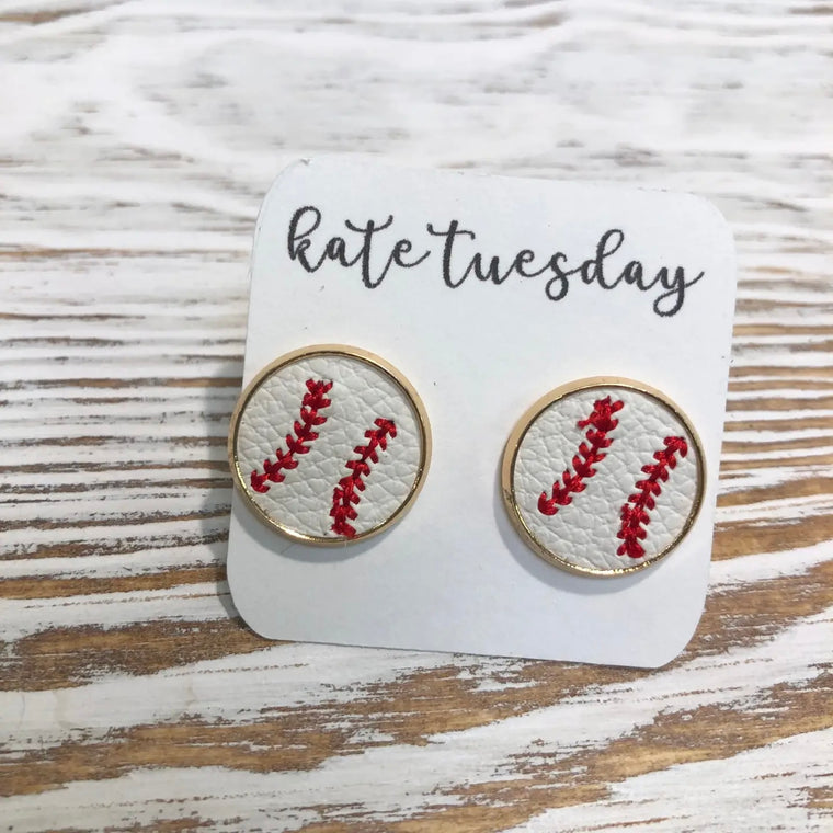 Baseball Leather Embroidered Stud Earrings