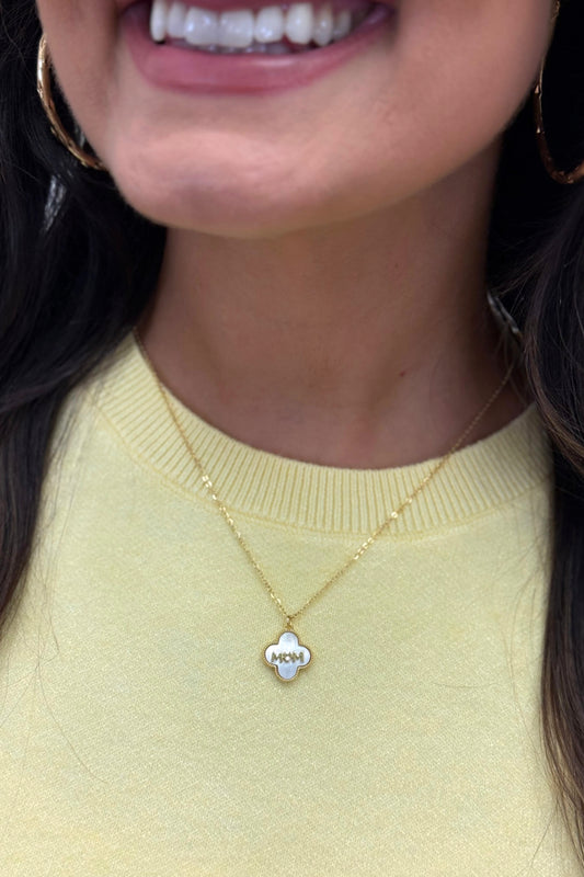 Gold MOP Clover Mom Pendant Necklace