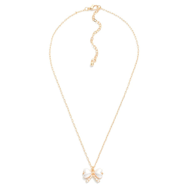 Pearl Heart Bow Pendant Necklace