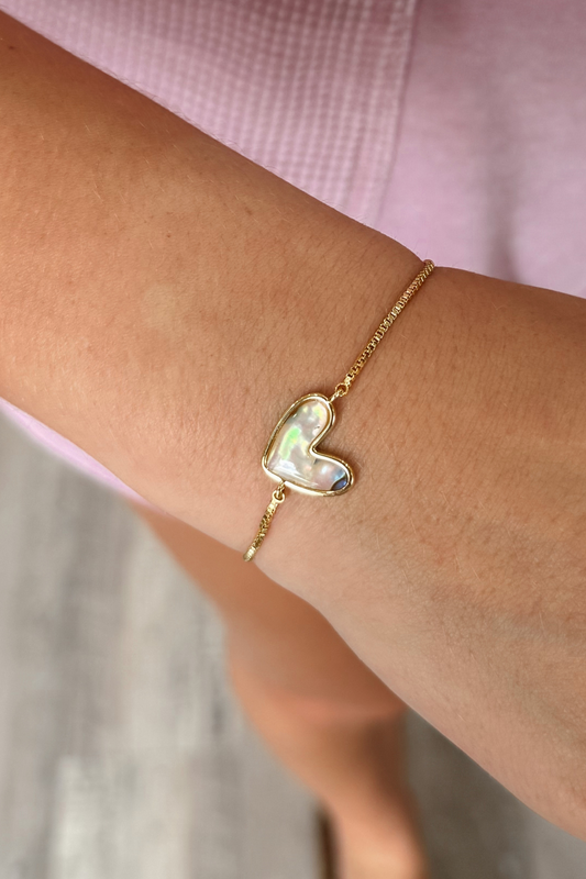 Gold Abalone Tan Heart Bracelet