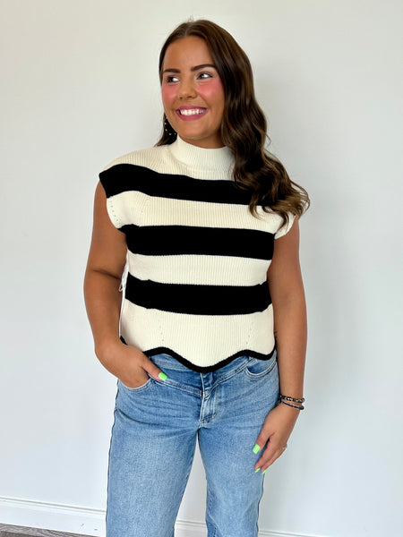 Striped & Scalloped Top  **Final Sale**