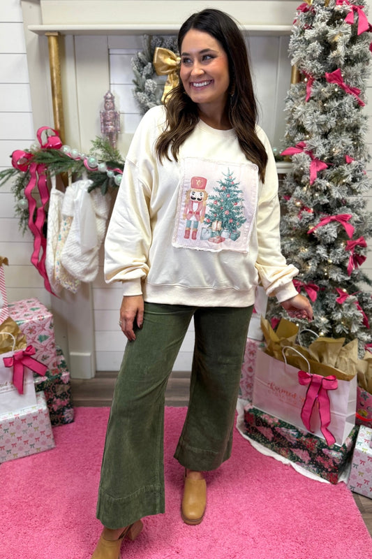 Vintage Christmas Corduroy Patch Pullover