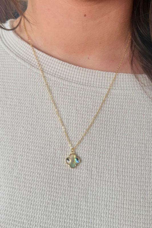 Gold Abalone Tan Clover Necklace