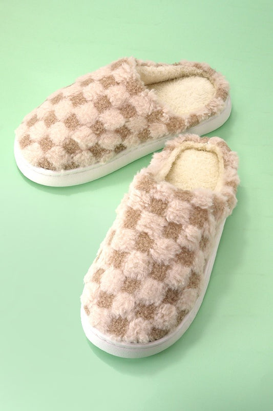 Plush Checker Warm & Cozy Slippers