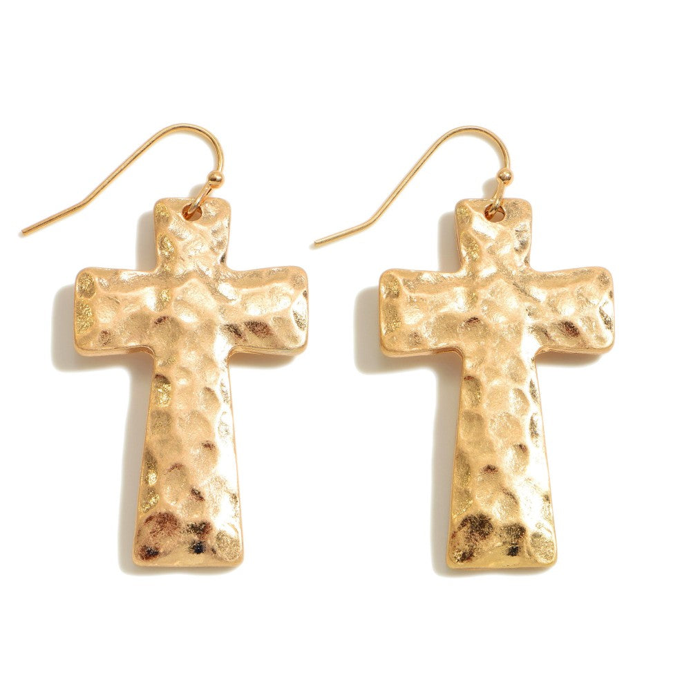 Hammered Grace Cross Earrings