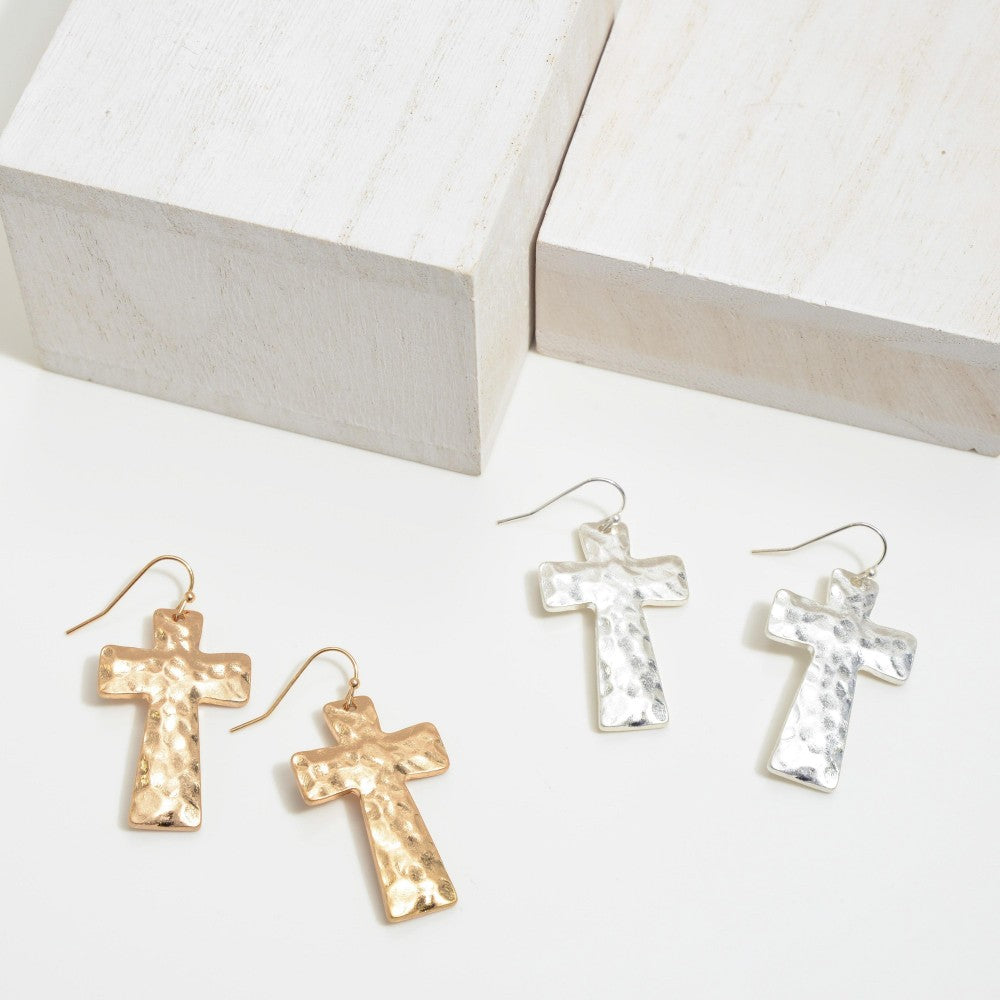 Hammered Grace Cross Earrings