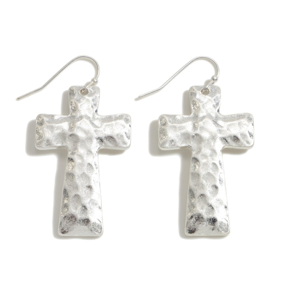 Hammered Grace Cross Earrings