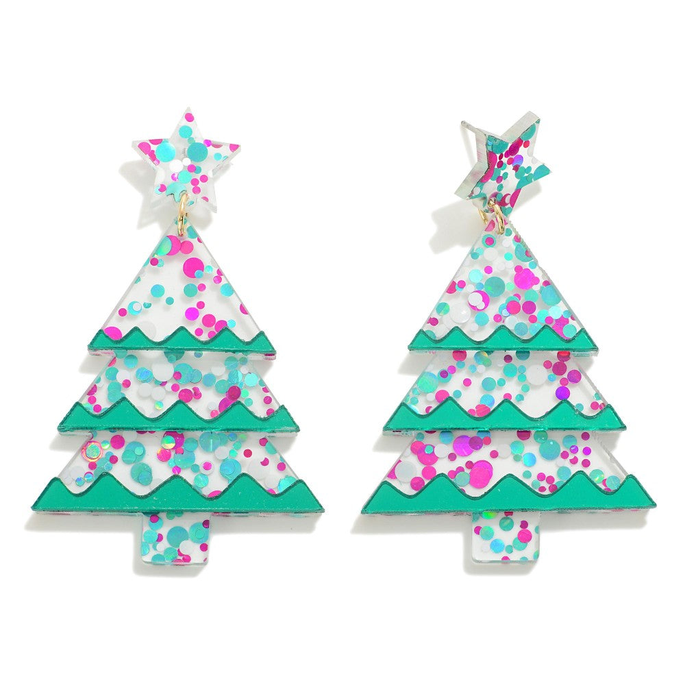 Pop of Color Christmas Tree Earrings