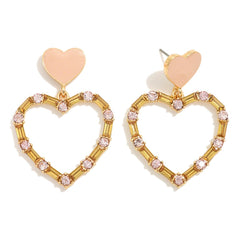 Rhinestone Heart Post Drop Earrings