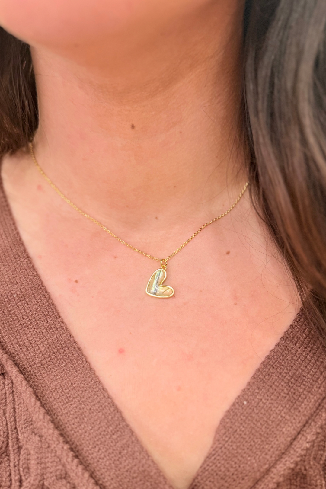 Gold Abalone Tan Heart Necklace